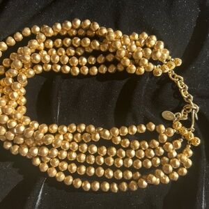 Vintage Carolee 6 Strand Gold Tone Faux Gold Pearl Necklace.